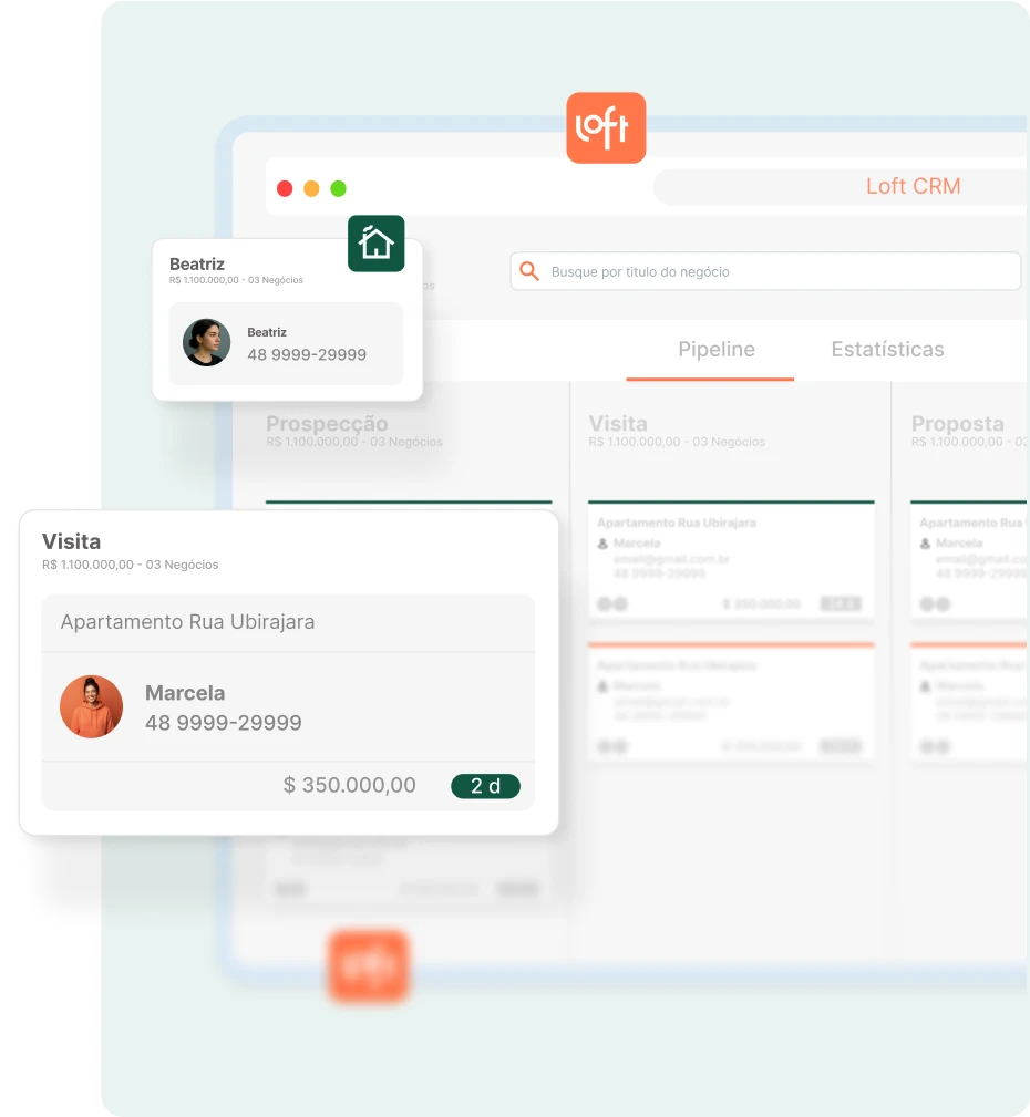 Imagem mostrando centralização de gestão, dashboards e integrações Loft Repasse