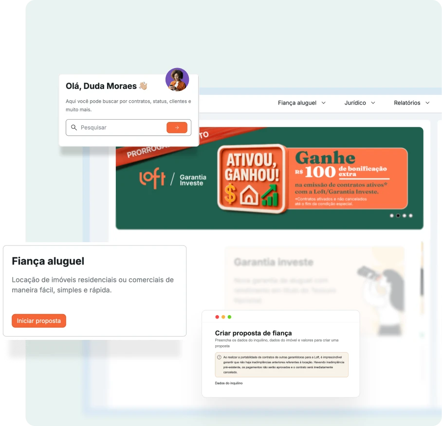 Plataforma Loft Fiança Digital facilitando aluguel sem fiador e sem caução com aprovação rápida